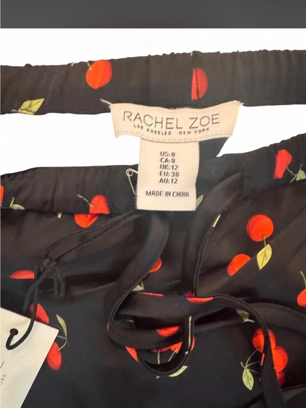 Rachel Zoe Black Midi Skirt with Red Cherry Print
